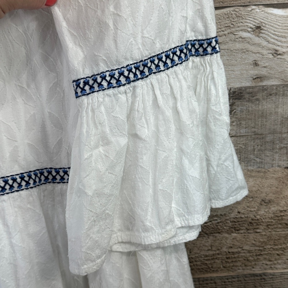 Tommy Bahama White Cotton Jacquard Tiered Tassel Mini Dress Navy Embroidery M/M - Picture 7 of 8